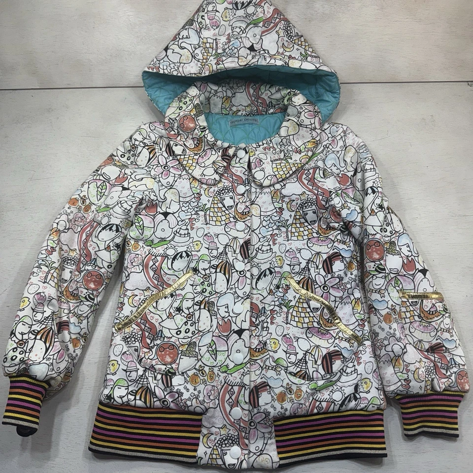 Куртка на пуговицах с капюшоном Tsumori Chisato цветная универсальная мультяшный принт дудл 33 дюйма - Изображение 3 из 4