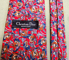 Christian Dior Monsieur Neck Tie Necktie Made in USA Red Gold Blue Pattern