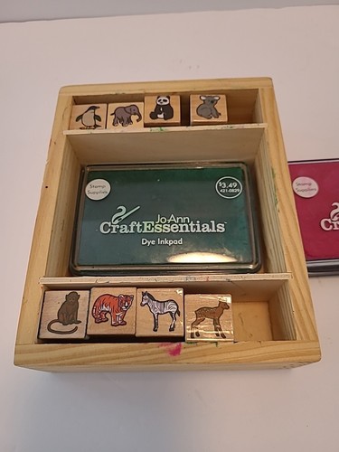 Melissa & Doug Wooden Tray, Zoo Animal Stamp Set Of 8, 2 Ink Pads Green Red - Picture 2 of 5