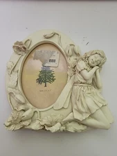 Vintage Angel Picture Frame Flowers Memorial Ceramic Mini 3.5" X 5" 
