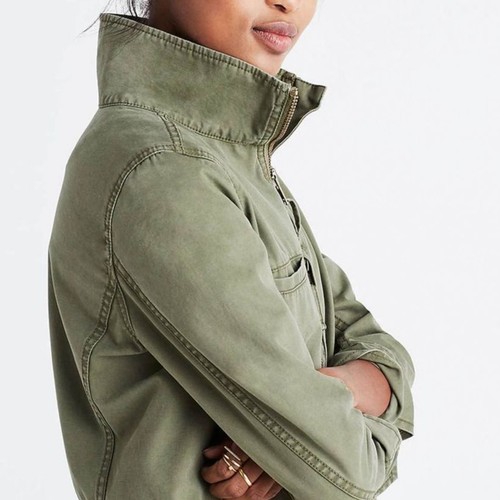 ~ Madewell SM Boho Jacke Fleet Utility Baumwolle Taschen olivgrün Preppy Zip - Bild 2 von 10