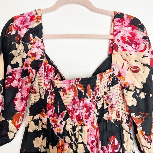 Anthropologie Floral Maxi Dress Black Pink Blossom Tiered Size Large Petite - Picture 11 of 16
