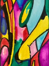 Beautiful Drawing Gouache Painting On Paper Abstract 2000 Geometric Abstract