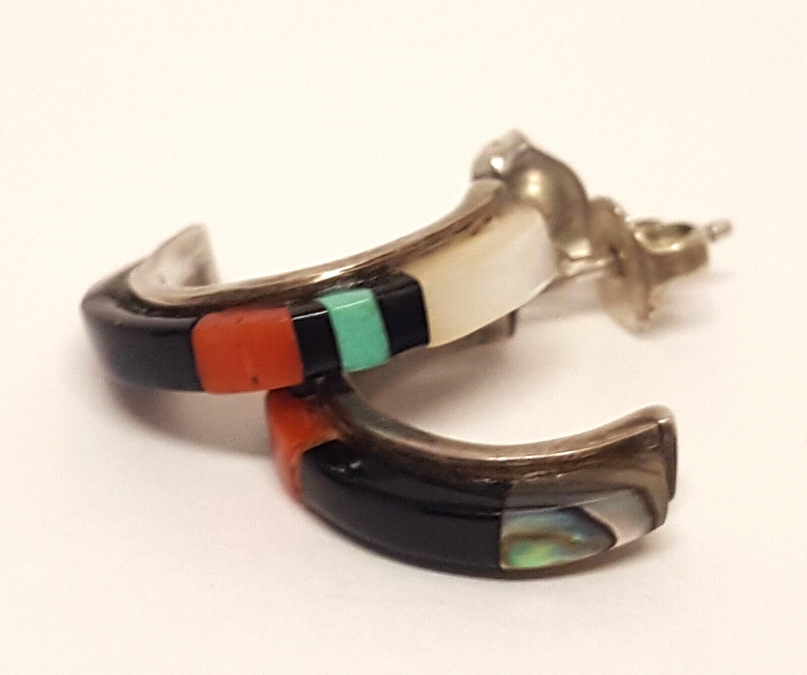 Sterling Silver Gemstone Patchwork Southwest Earr… - image 7