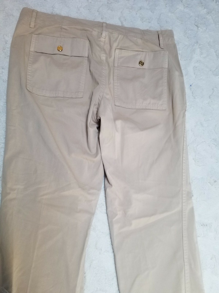 Tory Burch Womens Fatigue Chino Khaki Pants Mid-Rise Straight Leg Size 30 Pocket