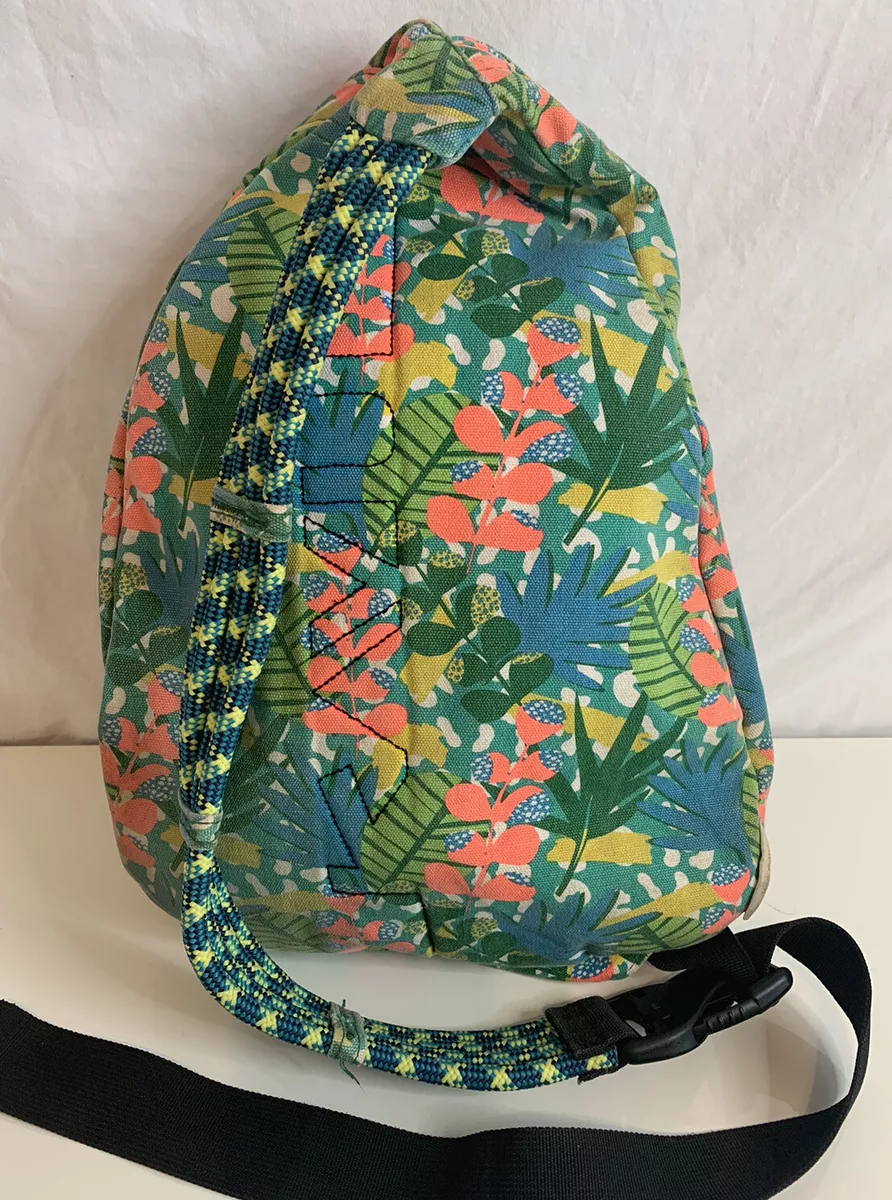 Kavu Rope Sling Bag Backpack Canvas Colorful Bright Floral Design Zippered