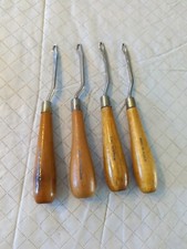 Set Of 4 Vintage Wood Handled Latch Hook Rug Hooking Tool, Korea, England