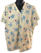 Hice Scrub Top Women’s Large Nurse Dentist Frogs yellow made in USA