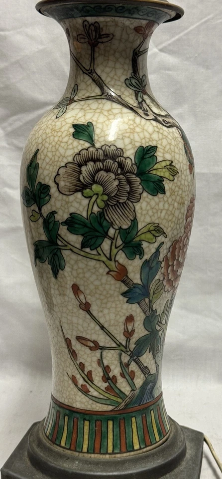 "Lámpara de mesa eléctrica china ANTQ convertida de jarrón - porcelana siglo XIX 15""" Foto 2 de 4