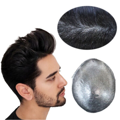 男式 Toupee Human Remy 头发替换系统单元注射皮肤发片-