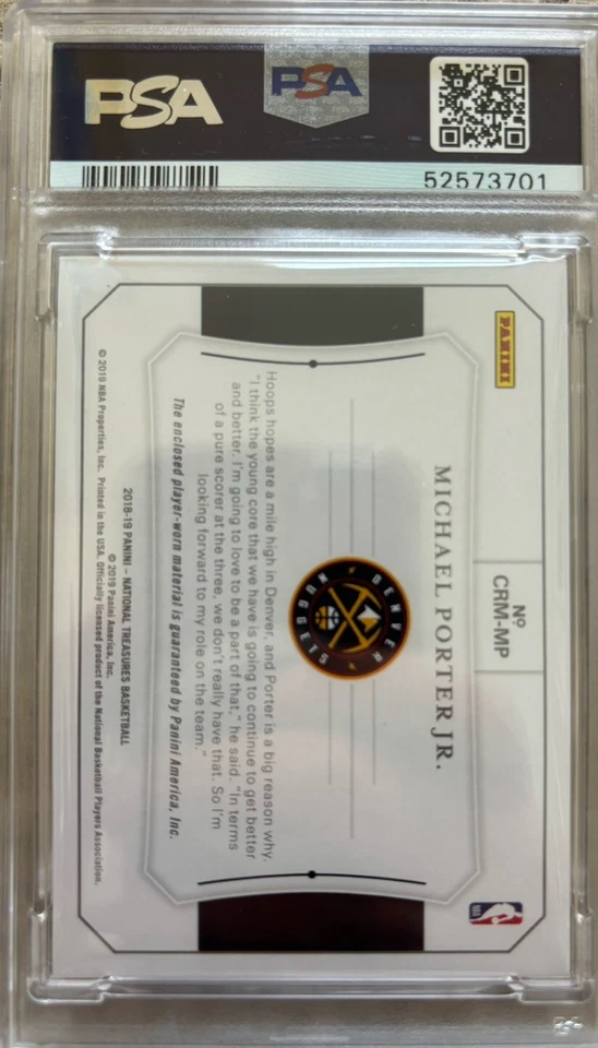 2018 NATIONAL TREASURES MICHAEL PORTER JR ROOKIE MATERIALS PSA 9 /99 - Image 2 of 2