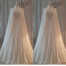 Muslim Wedding Dresses with Cape Lace Floral Applique Elegant Bridal Gowns