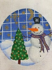 Handpainted Needlepoint Christmas Ornament Snowman Display 18ct Zweigart Canvas