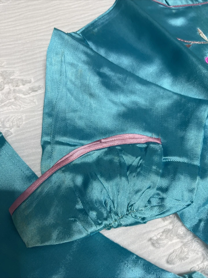 Conjunto infantil kimono azul asiático bordado fino japonés vintage años 40 talla L Foto 4 de 4