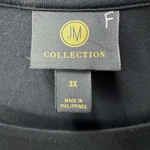 JM Collection Women Shirt Top Plus 3XL BLACK 3/4 Sleeve Round Neck Sleeves - Picture 7 of 8