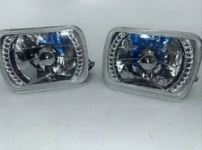 2PCS 4X6"Inch Headlights Square White Halo Crystal LED Sealed Beam Headlamps