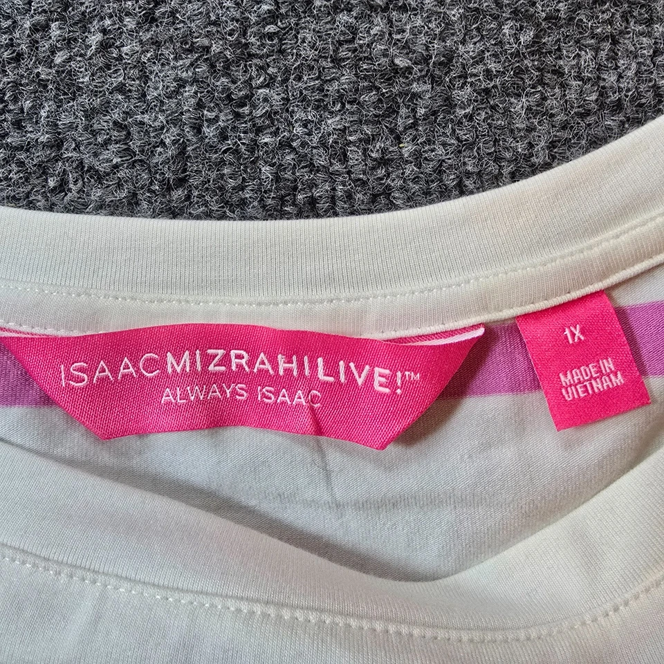 Isaac Mizrahi Live Top Mujer 1X Blanco Rojo Rayas Manga Larga Elastizado Informal Foto 4 de 4