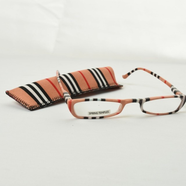 Petite +1.50 Tan Striped Womens Reading Glasses Matching Case eBay