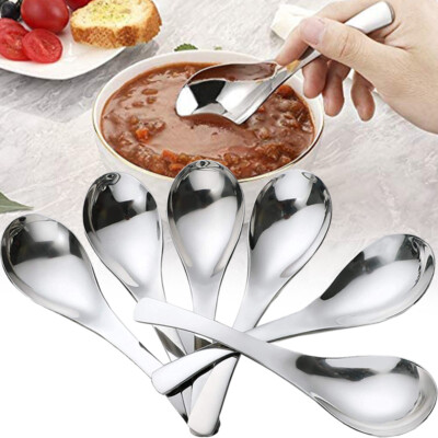 Set 6 Cucchiai Da Zuppa In Acciaio Inox - Manico Lungo 6 Pollici - Nuovi
