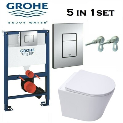 Spülrandloses Wand-WC-Becken Grohe WC-Gestell 0,82 Softclose Sitz 3877320A