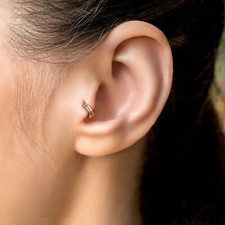 14K Solid Yellow Gold Feather Tragus Earring with Clicker Closure, Body Jewelry
