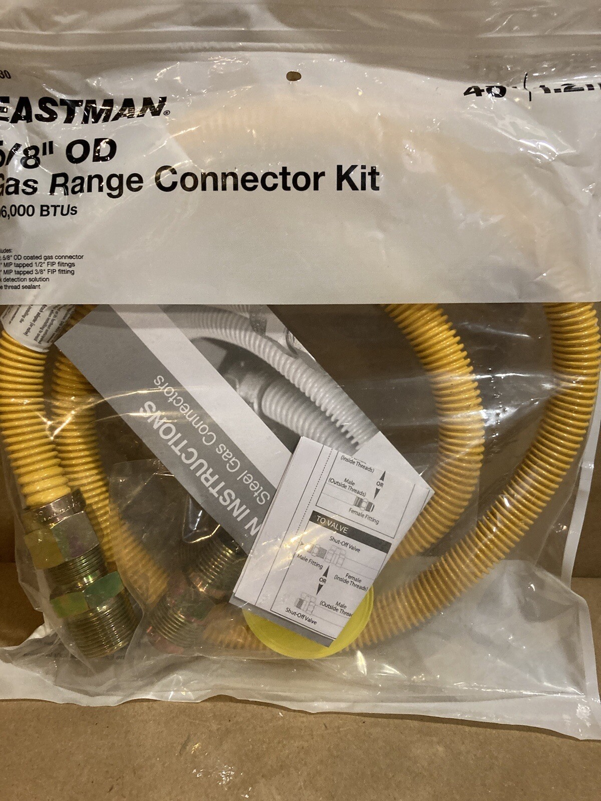 Eastman Gas Hose 5/8" OD x 48" L Connector Kit Range Stove Amana FAST