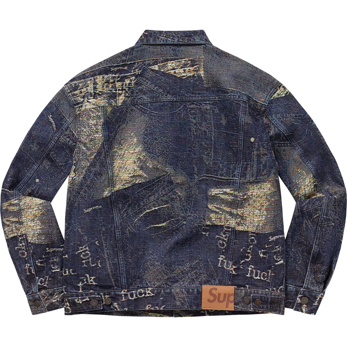 Supreme Archive Denim Jacquard Trucker Jacket Black Blue 2colors