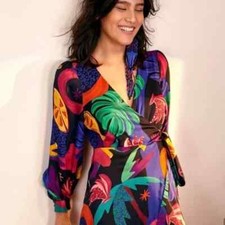 Farm Rio Anthropologie    Mystic Jungle wrap Dress 3/4 Length Sleeve S