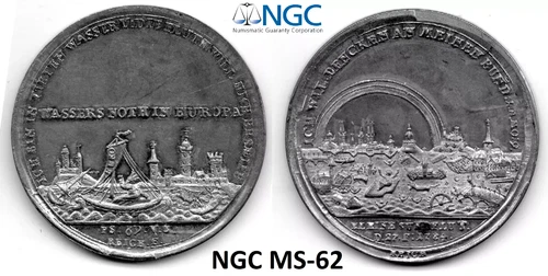 NGC Nurnberg MS62 1784 WM Double City View Medal Bavaria Germany Rare Large Size