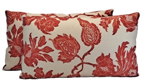 Thibaut Helena Floral Red 12''x20" Decorative Linen Throw Pillow Cover Lumbar - Picture 11 of 12