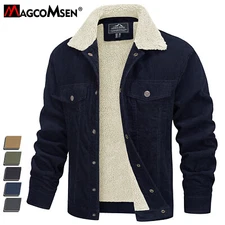 Men's Corduroy Jacket Winter Warm Cotton Casual Coat Sherpa Lined Trucker Jacket