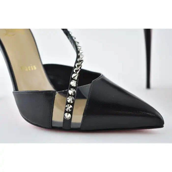 Christian Louboutin Spike Cross 100 Black PVC Silver Criss Strap