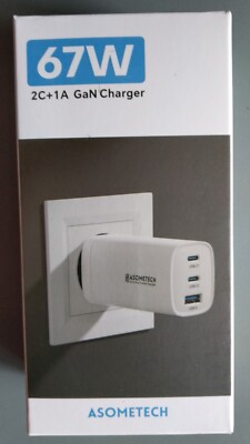 ASOMTECH GaN Power Adapter 67W Ladegerät, Model RCE-6701, 2 x Port USB C, 1 x Po
