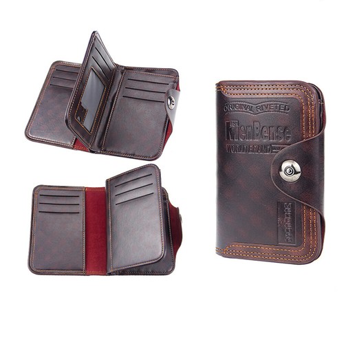 Men's S4 Retro Leather Vertical Section Credit Card Holder Wallet With Hasp US - Picture 9 of 14