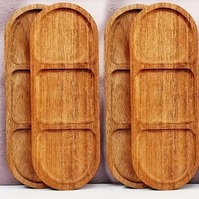 Acacia Wood 3 Section Tapas Snack Home Decor Serving Tray - Image 3 of 4