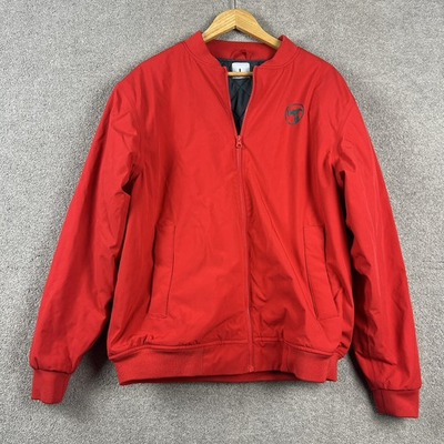 #ad Bunnings Bomber Jacket Mens L Large Red Full Zip Pockets Quilted Workwear AU $29.71