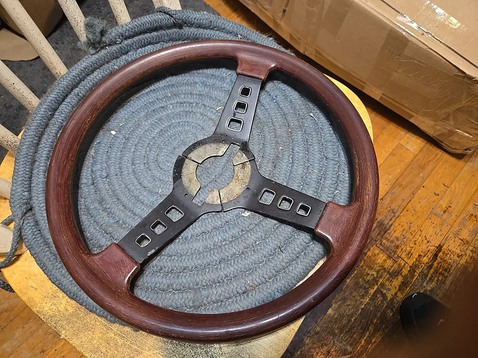 Volante de madera real vintage de grano de madera 3 radios Hot Rod Rat Rod Ford Mopar Gm Foto 2 de 4