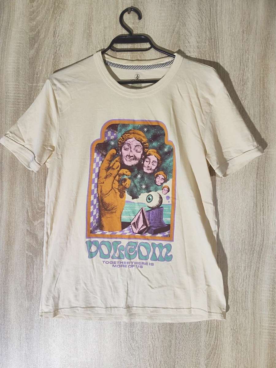 T-shirt Homme Volcom Fleur Budz Fty - Blanc Cassé, Imprimé Avant Et Dos, Neuf Avec étiquette