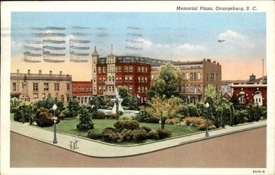 Orangeburg South Carolina SC Memoiral Plaza Linen c1940s Vintage Postcard