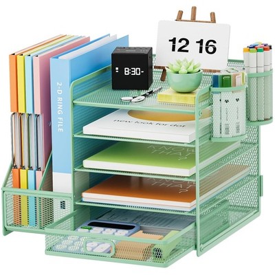 Schreibtisch Organizer mit Aktenhalter, 5 Ebenen Papier Briefablage mit Schub...