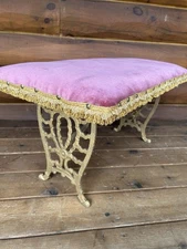Antique Vintage Cast Iron Vanity Bench Pink Velvet 