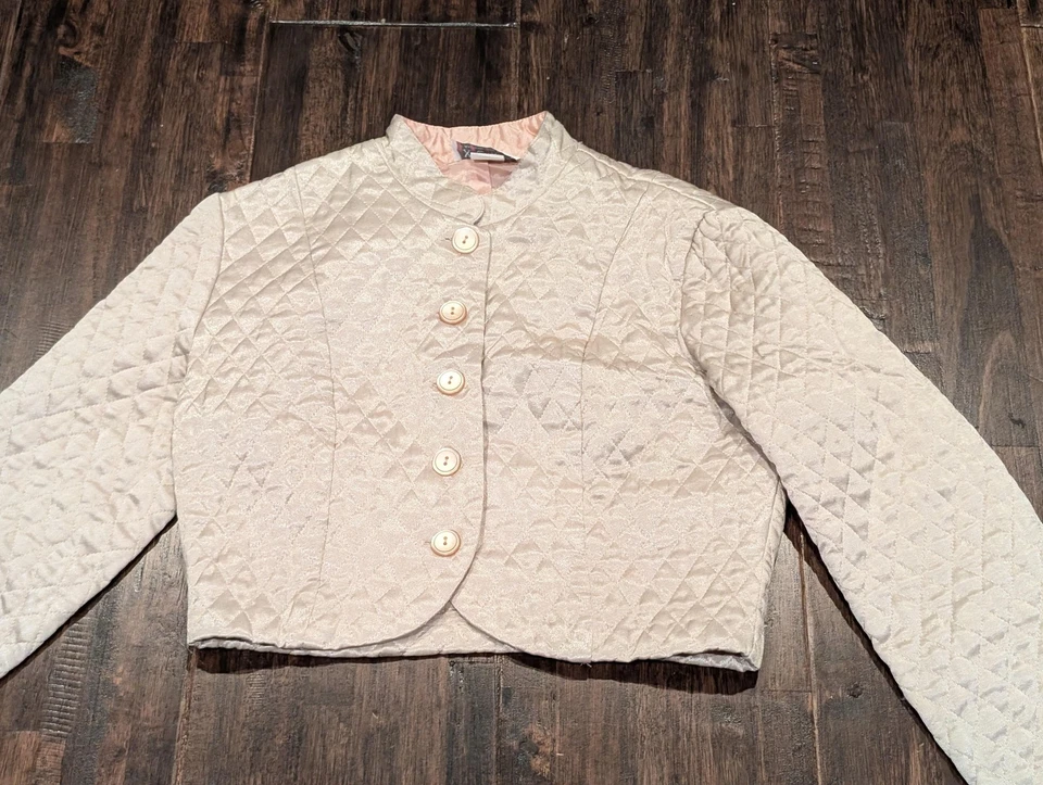 Chaqueta XOXO Vintage Mujer Med Champagne Beige Recortada Acolchada Bolero EE. UU. 90s Foto 2 de 4