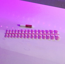 Duo French Tip Press-On Nails Pink/White Oval Short, Glue Included