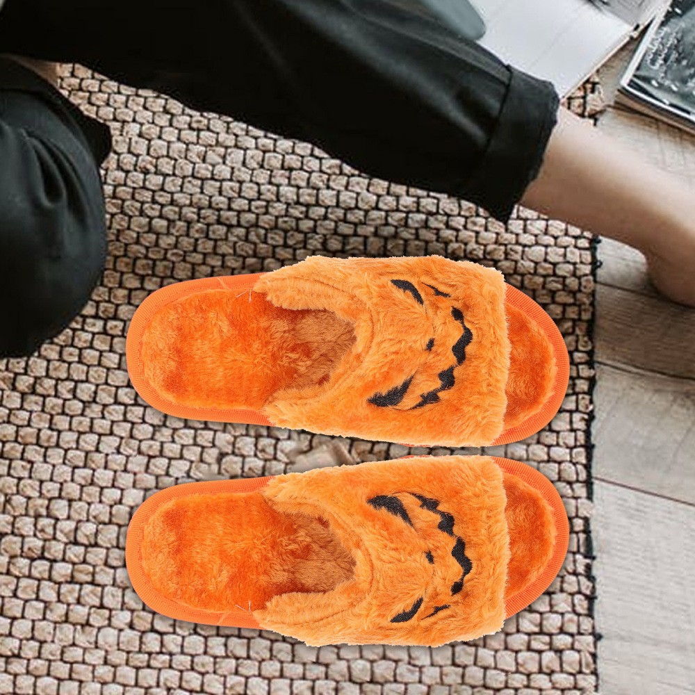 SAOLA 1 Paio Pantofole Halloween Zucca Pantofole Peluche Suola Antiscivolo Morbide