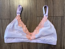 Victoria's Secret Bralette Bra Tease Unlined Triangle Purple Mesh Lace Medium DD