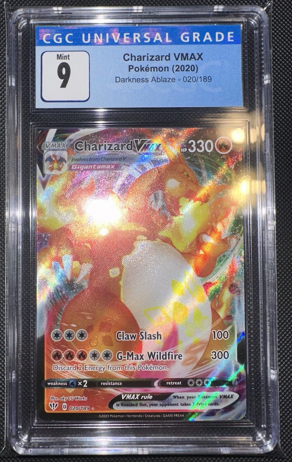 Pokemon (2020) Charizard VMAX Darkness Ablaze 020/189 CGC 9 MINT