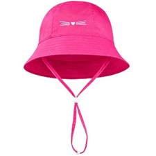 Baby Girl Sun Hat UPF 50 Sun Protective 6-24 Months Embroidered Cat-hot Pink