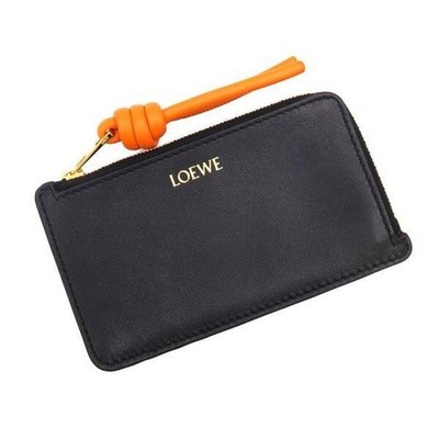 Loewe schwarz glänzend Napa Kalbsleder Münzkartenetui Geldbörse Gold Auth