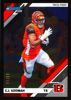 C.J. Uzomah 2019 Donruss Black Press Proof SSP Cincinnati Bengals 4/10 #63