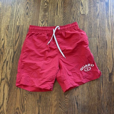 Adoretex Men's Red Life Guard Nylon Quick-Dry Swim Trunks - Size Small